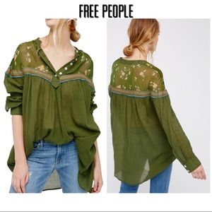 LIKE NEW Free People Green Button Down Blouse S